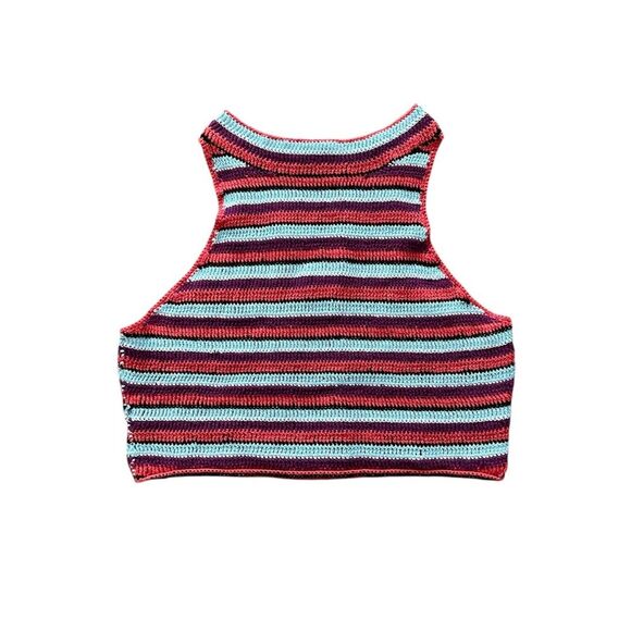 Altar'd State Tops - Altar’d State Crochet Crop Top Size L Sleeveless Yarn Granny Knit Boho Retro